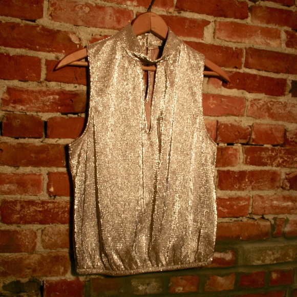 Express Shimmer Cutout High Neck Tank Top - Picture 2 of 7